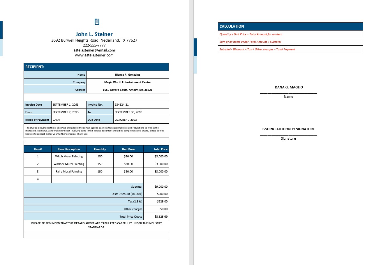 Free Freelance Artist Invoice PSD template